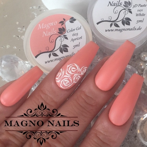 Preview: Naildesign Ideen - Sommer Nägel Apricot Pfirsich Schnörkel matt