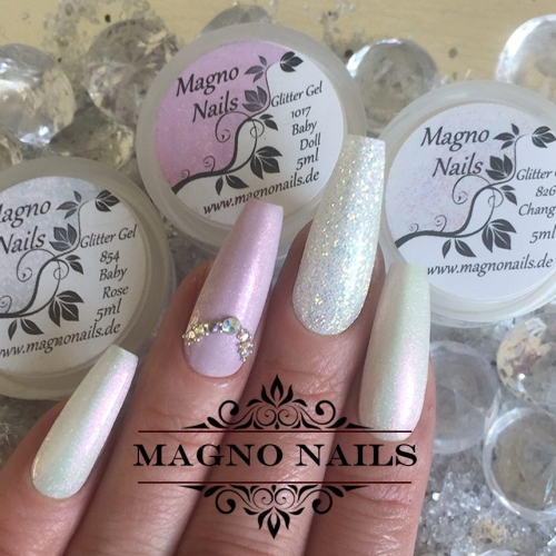 Preview: Winternägel - Nail Art Ideen - Nageldesign Hochzeitsnägel Weiß rosa glitter