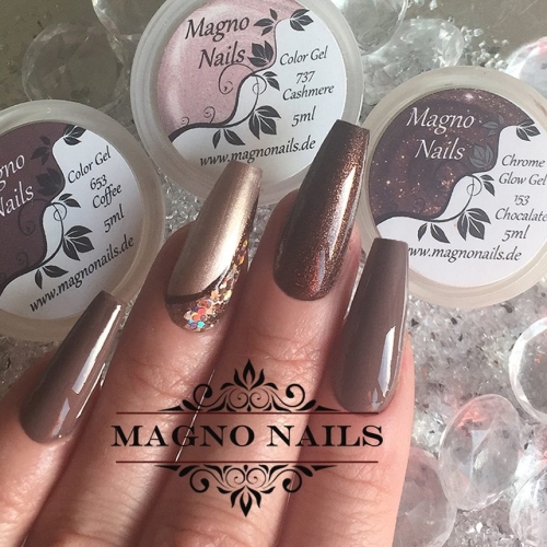 Preview: Herbst Nägel Ideen Nude mit Brown Glitter