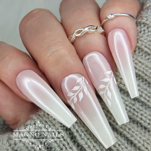 Preview: Weiß Babyboomer Chrome Nagelfolien Transfer Folien Blumen Nageldesign Ideen - Sommernägel - Sommer Nägel 