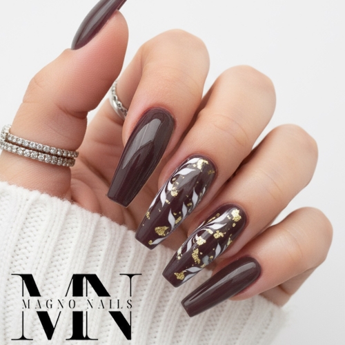 Preview: Farbgel Braun - Schnörkel Blumen Herbst Nägel Naildesign