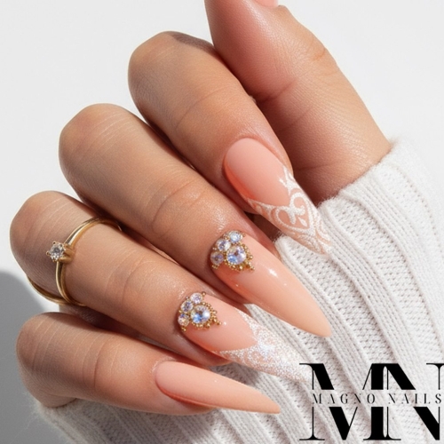 Preview: Stiletto Nägel - Neon Peach Pfirsich Farbe Nageldesigns