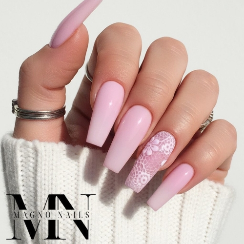 Preview: Farbgel helllila - Nageldesign mit Blumen 3D Naegel