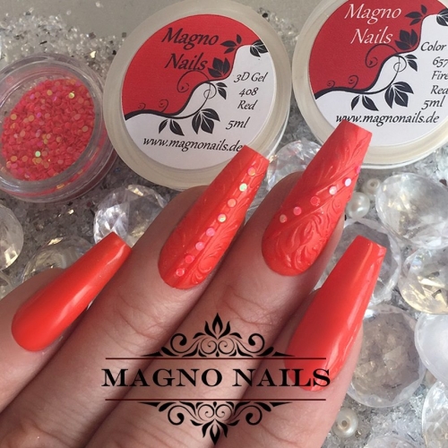 Preview: Nageldesign Galerie - Rote Nägel mit roten Schnörkel