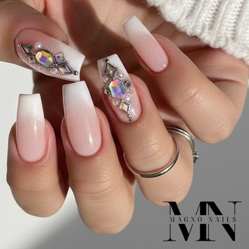 Preview: Luxus Nägel mit Rosa Star Glitzer - Nageldesign Ideen