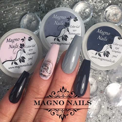 Preview: Nail Art Ideen - Sommer Nägel Rosa Grau Schwarz Airbrush
