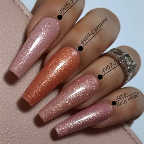 Preview: Pink Nude Glitter Gel - Shellac mit Gold Glitzer