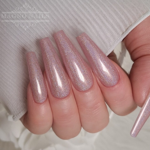 Preview: Holographic Altrosa Glitter UV Gel Ballerina Nägel