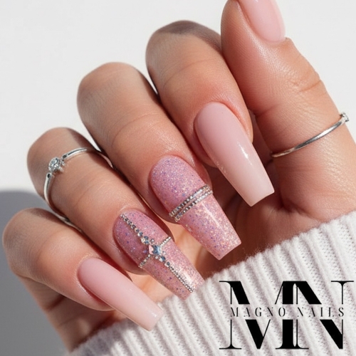 Preview: Luxus edle Nageldesign Nägel - UV Cover Gel mit groben Glitter