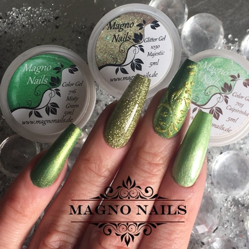 Preview: Nägel Ideen - Grüne Nägel Glitter Metallic