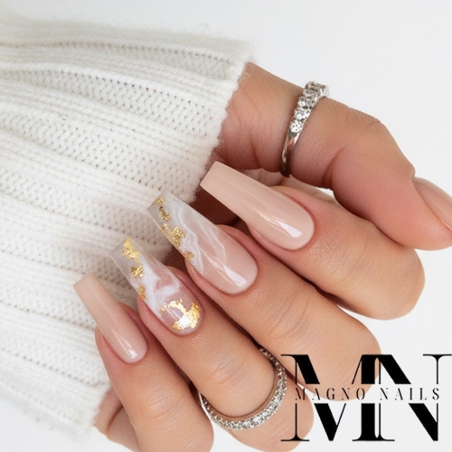 Preview: Marmor Design mit Make Up Gel Peach - Nägel Ideen