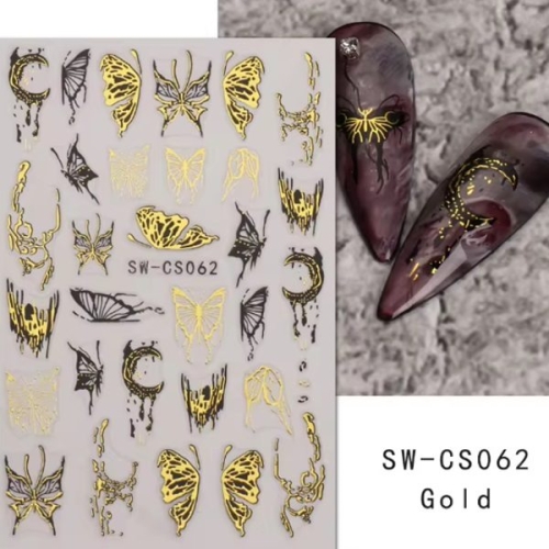 3D Nail Sticker - Schmetterlinge schwarz - gold SW-GS062