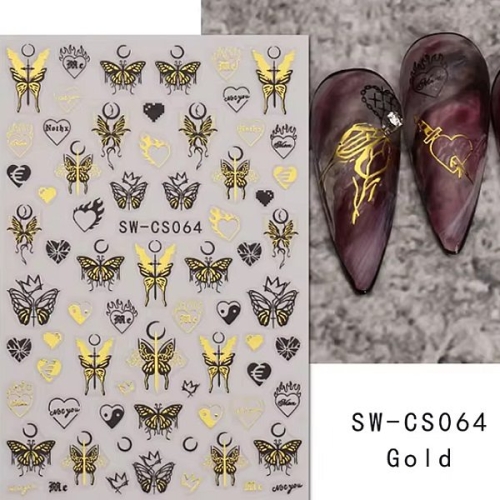 3D Nail Sticker - Schmetterlinge schwarz - gold SW-GS063