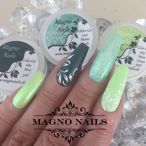 Preview: Sommernägel - Summer Naildesign Ideen - Neon Hellgrün Dunkelgrün Schnörkel Mint grün