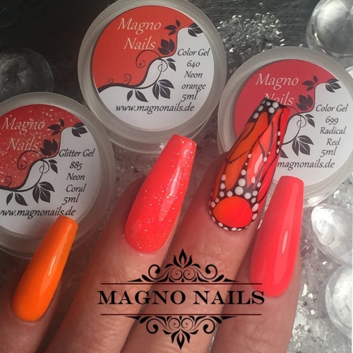 Preview: Sommer Nageldesign Idee - Neon Rot Orange
