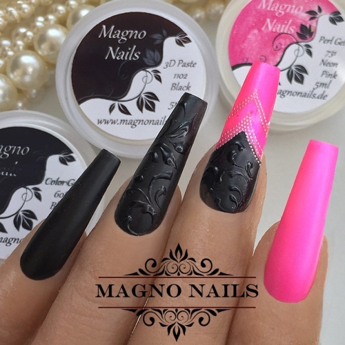 Preview: Pink Schwarz Schnörkel matt Sommernägel Nageldesign Ideen Sommer Nägel Sommer Nagelgel