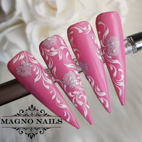 Preview: Naildesign Ideen - Sommer Nägel Hellrosa rosa Glitter Schnörkel Sticker