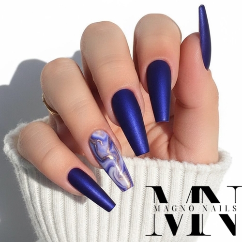 Preview: Nägel Ideen - Dunkelblau Lila Metallic matt