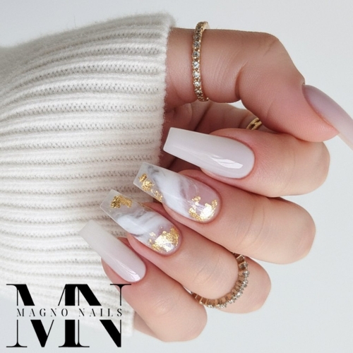 Preview: Polygel - weiss milchig - Nageldesign Ideen mit Marmor Design