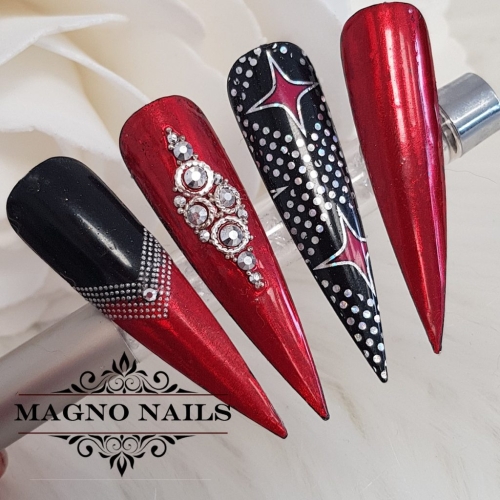 Preview: Nagel Folie Chrom Rot mit Stern - Silverster Nägel