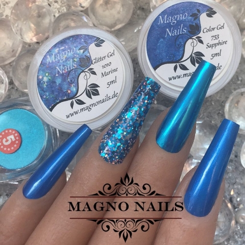 Preview: Chrome Nägel ideen mit Groben Glitter