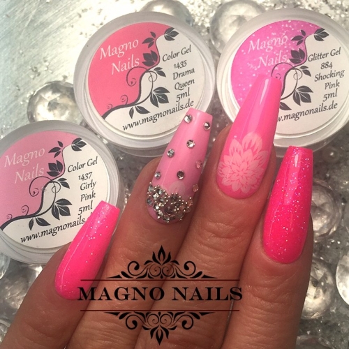 Preview: Nägel Ideen - Pinke Nägel Strass Sommer