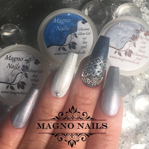 Preview: Winternägel - Nail Art Ideen - Nageldesign Silber weiss