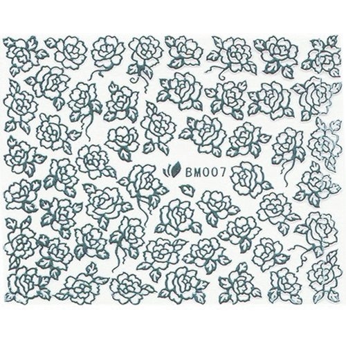 3D Metallic Sticker - silber Seblstklebende Aufkleber Nagelsticker Nagelaufkleber Rosen