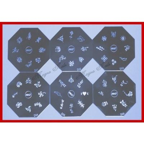 Nail Art Stamping Schablonen Set Serie D 6-Teilig