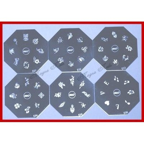 Nail Art Stamping Schablonen Set Serie E 6-Teilig