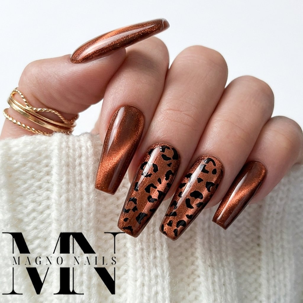 Leo Design mit Cat Eye Braun Nageldesign