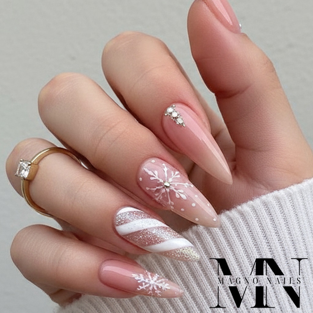 Stiletto Winter Nägel - altrose Fiber Glas Gel