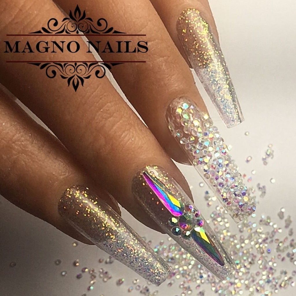 Sommernägel - Naiart Idee - Trasparente Nägel Clearnails Glitter 3D Strasssteine