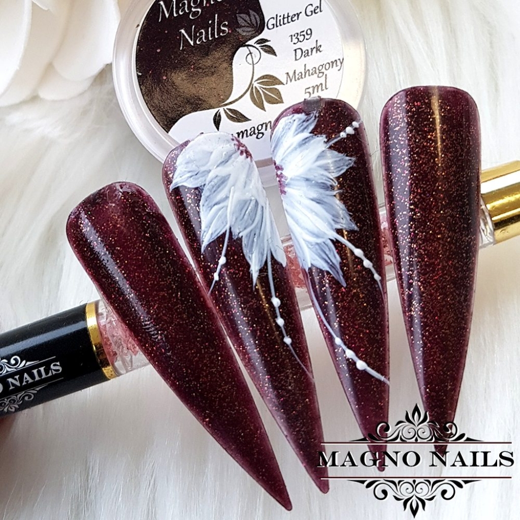 Nail Art Ideen - Herbst Nägel Weinrot 3D Blumen Malerei