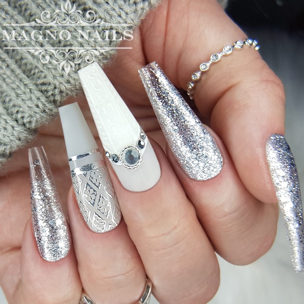 Silber Nägel - Glitzer Nägel - Winter Nägel - Chrome Glitter Glam Gel - Silver Star
