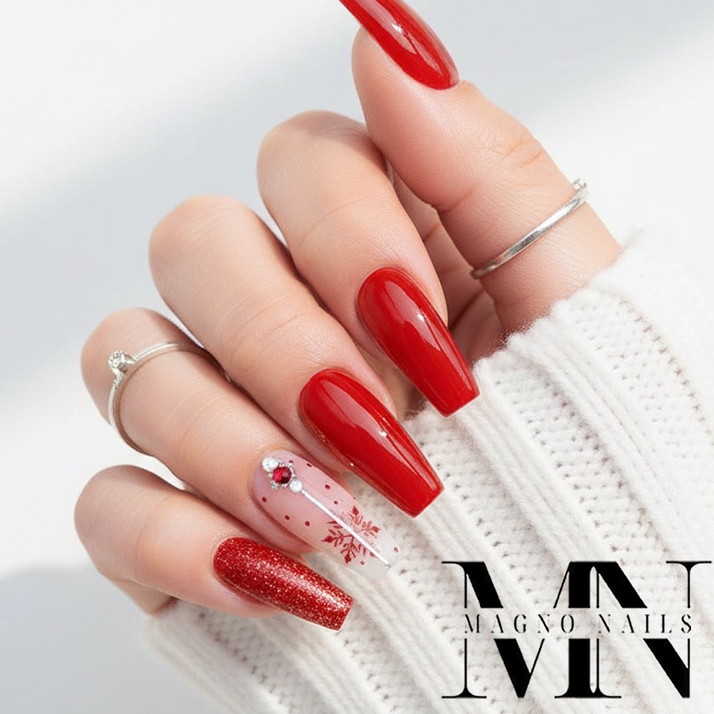 Winter Nageldesign - Schneeflocken Glitzer Nägel