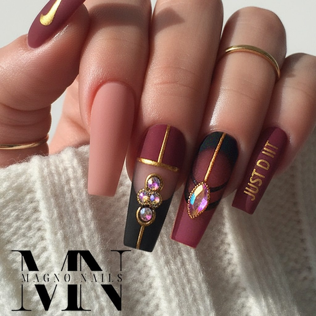 Bordeaux Nageldesign Ideen - Matte Luxus Nägel