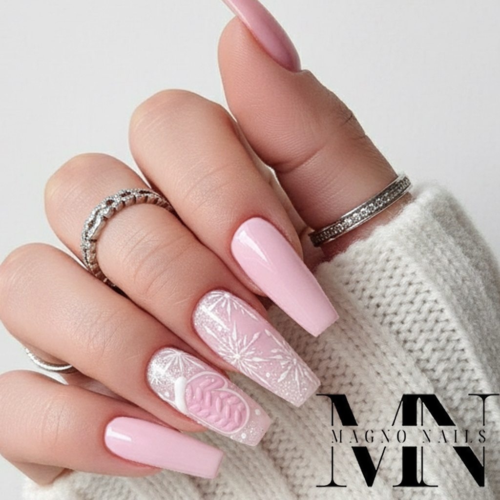 Farbgel - Hell Lila Winter Nageldesign Handschuhe Strickmuster Schneeflocken