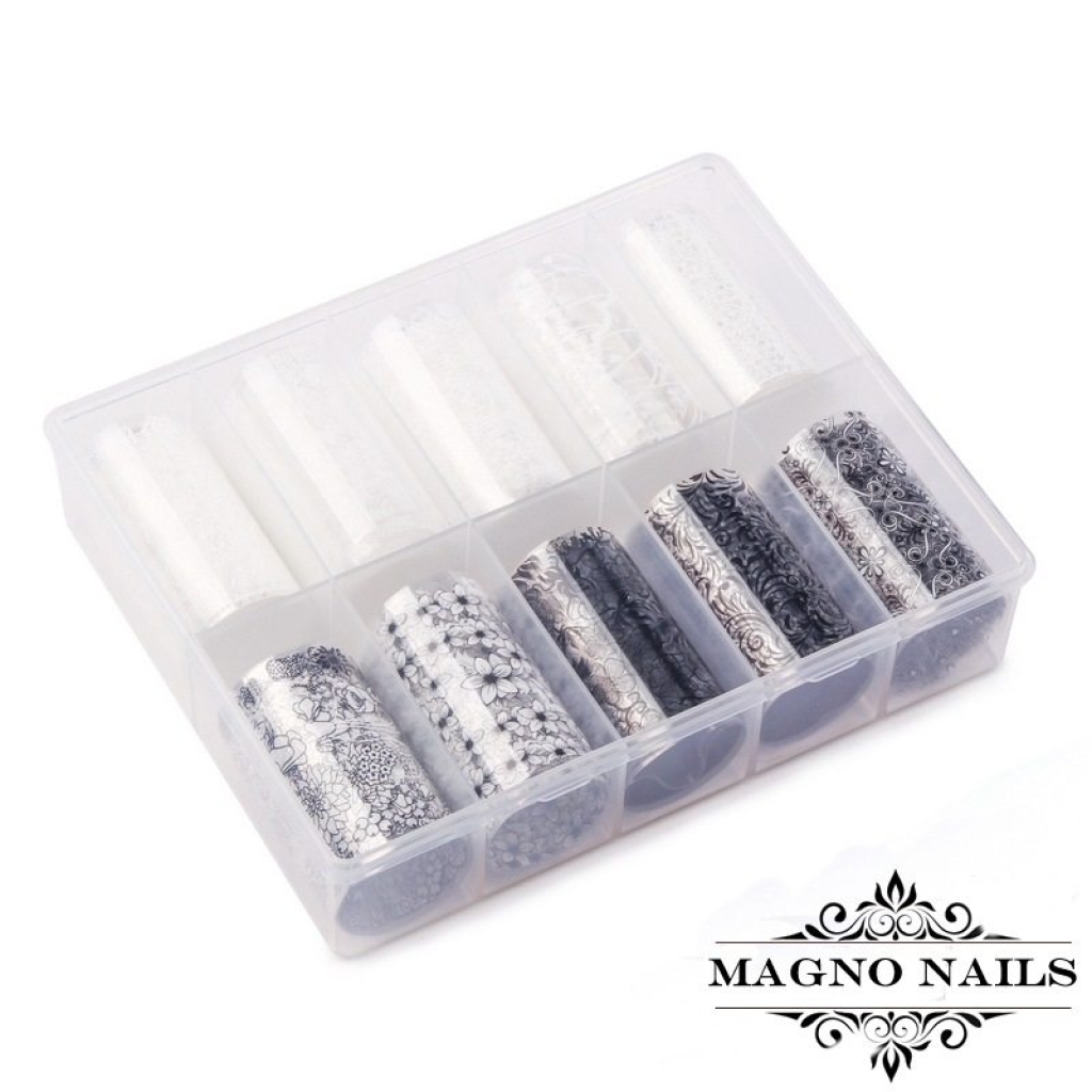 Nail Art Transfer Folien Set - Black and White Nagelfolie Nageldesign Folie Tranferfolie Nailart