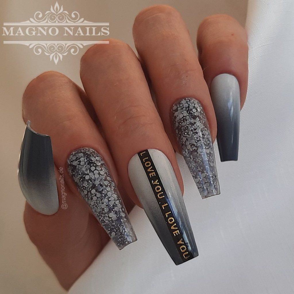 Confetti Grau Schwarz Nägel Ideen Nageldesign