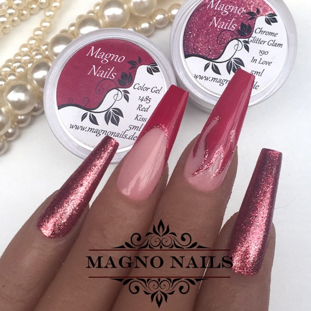 Nail Art Ideen - Herbst Nägel Rote Flamme Chrome French Glitter