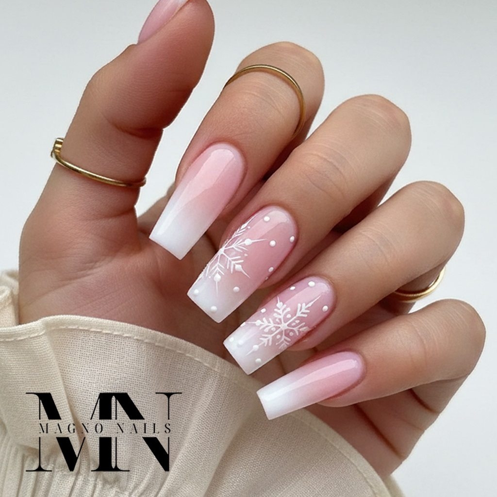 Pinkes Make Up - Babyboomer Nägel Winter Schneeflocken