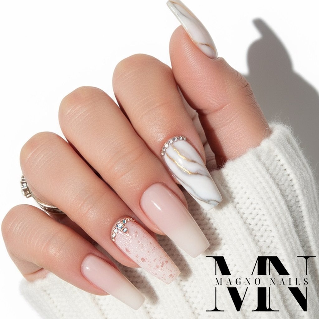 Marmor Rose Luxus Nägel - Nägel Ideen Make Up mit Flakes Flocken