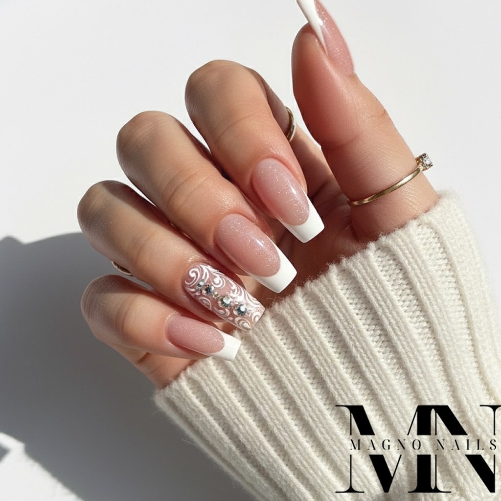 Edles Nageldesign - Make Up mit Glitter - Schnörkel -