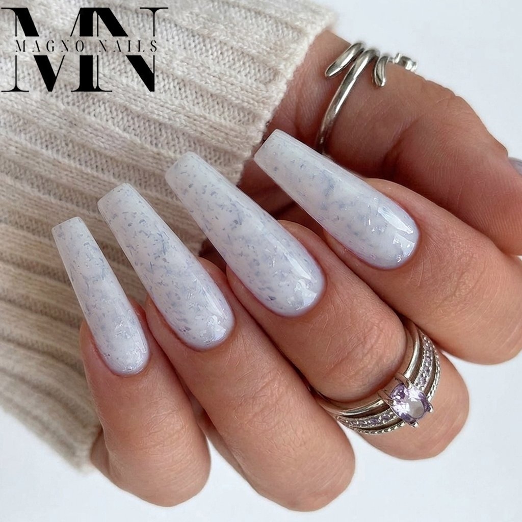 Nageldesign Ideen blau Flocken - Marmor Gel Blue