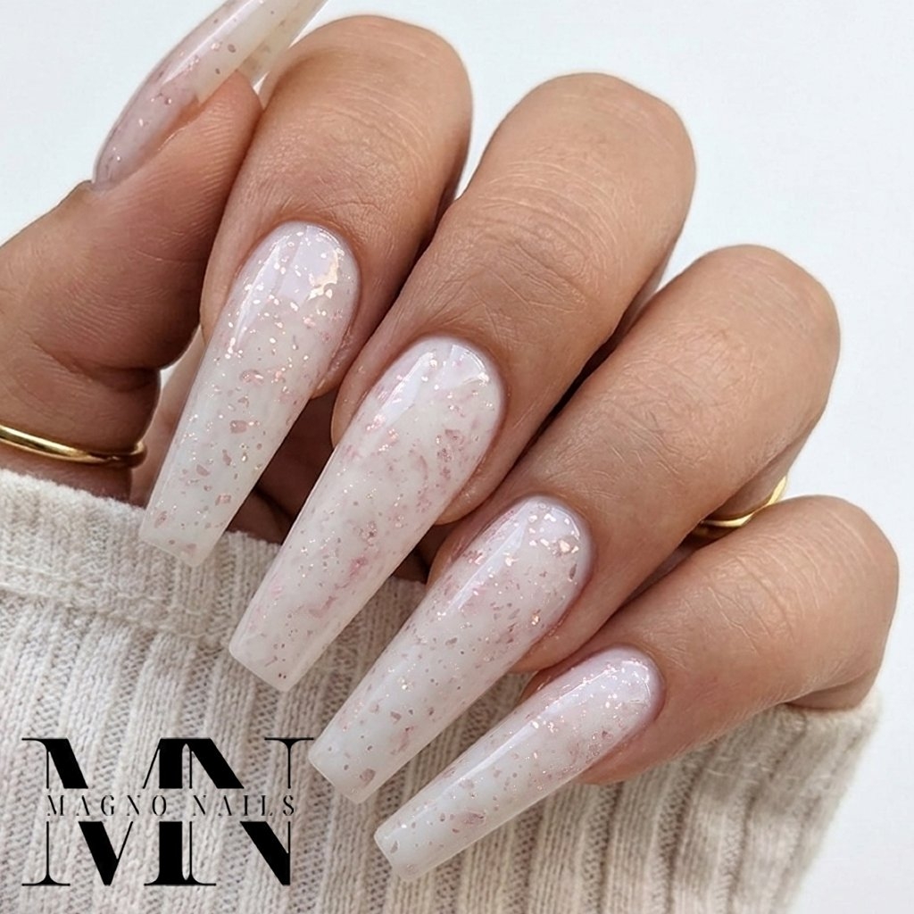 Marmor Rose Luxus Nägel - Nägel Ideen Make Up mit Flakes Flocken
