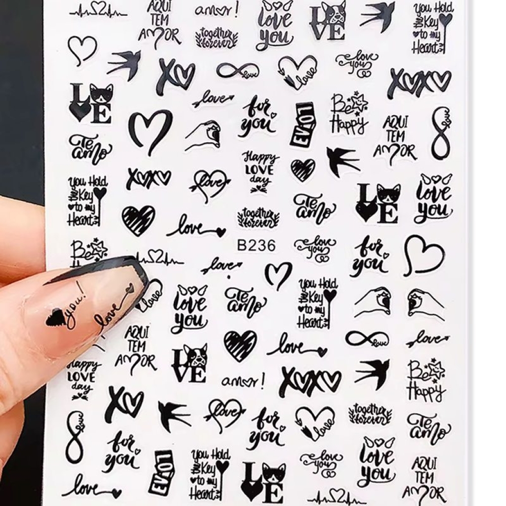 3D Metallic Nail Sticker - schwarz - B236