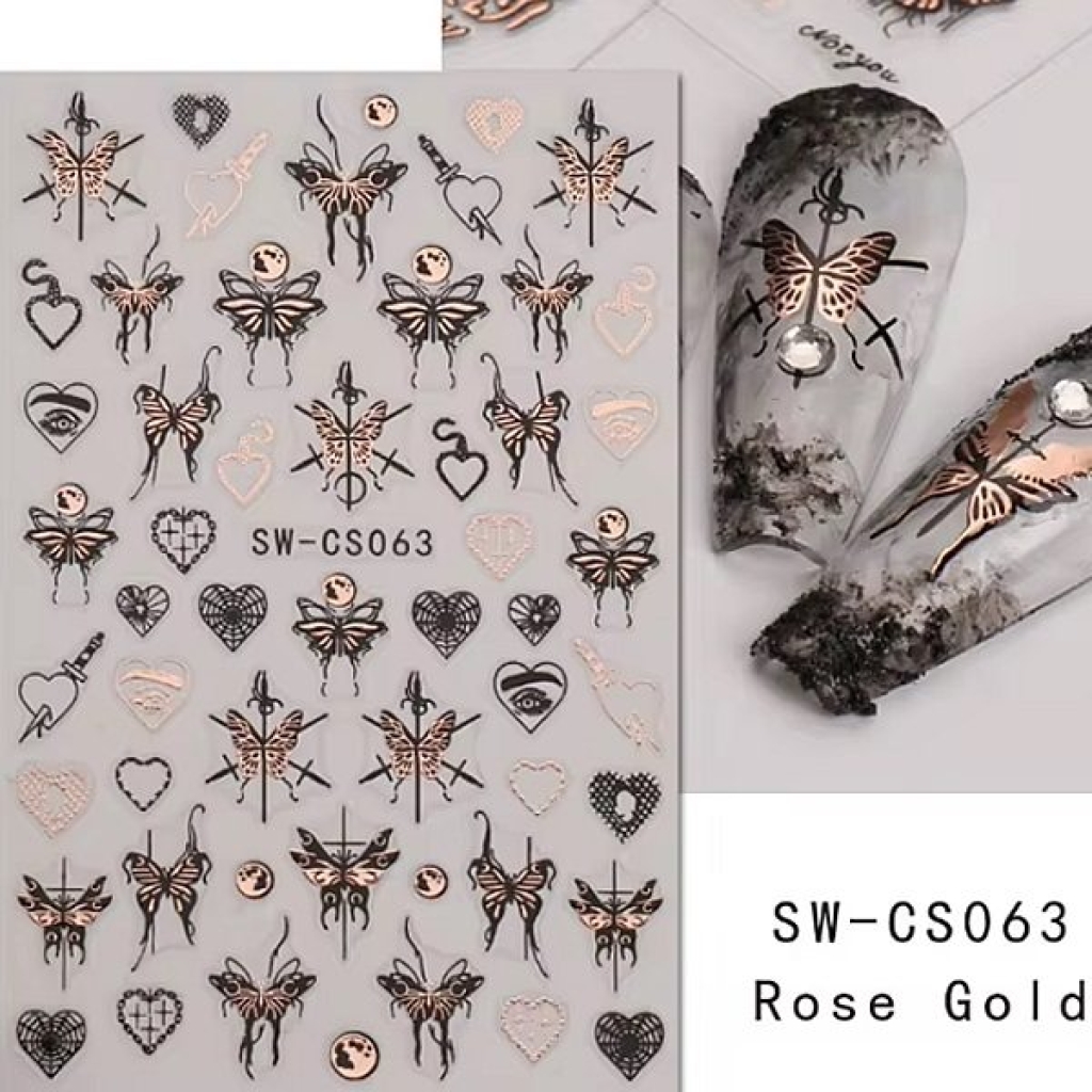 3D Nail Sticker - Schmetterlinge schwarz - rosegold SW-GS063
