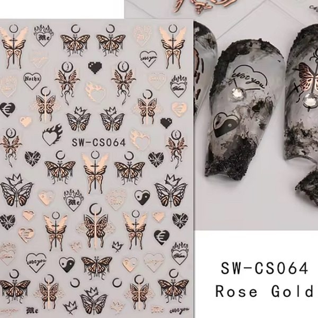 3D Nail Sticker - Schmetterlinge schwarz - rosegold SW-GS064