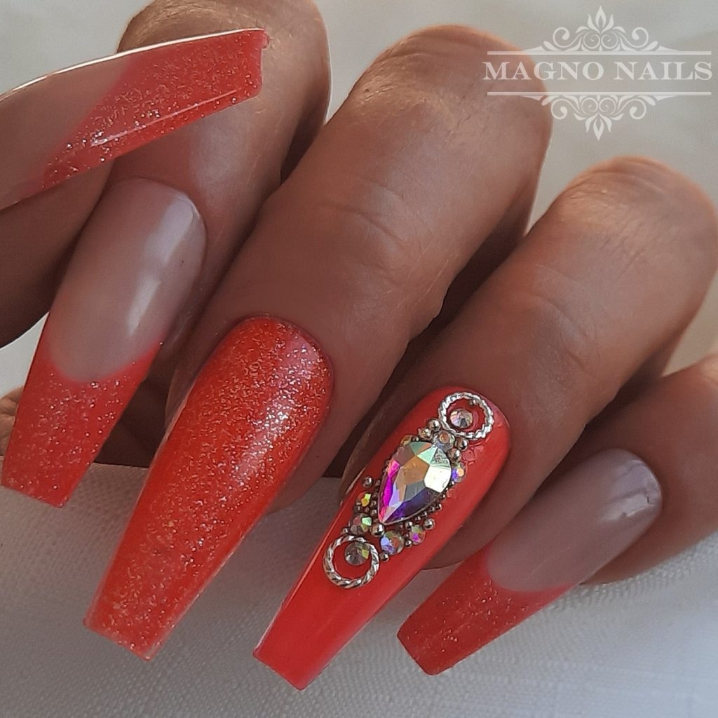 Neon Coral Orange French Glitzer Sommernägel Sommerfarben Ideen Nägel Gel Tolle Ideen